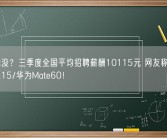 你达标没？三季度全国平均招聘薪酬10115元 网友称轻松买台苹果15/华为Mate60！