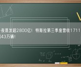 市值一夜蒸发超2800亿！特斯拉第三季度营收1711亿：总产量超43万辆！