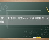 “争气机”一机难求！华为Mate 60系列卖断货：缺货或双11前后缓解！